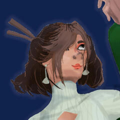 Profile Picture: Cartoon character in a checkered tee and frog overall dress, with a horn and cat ears